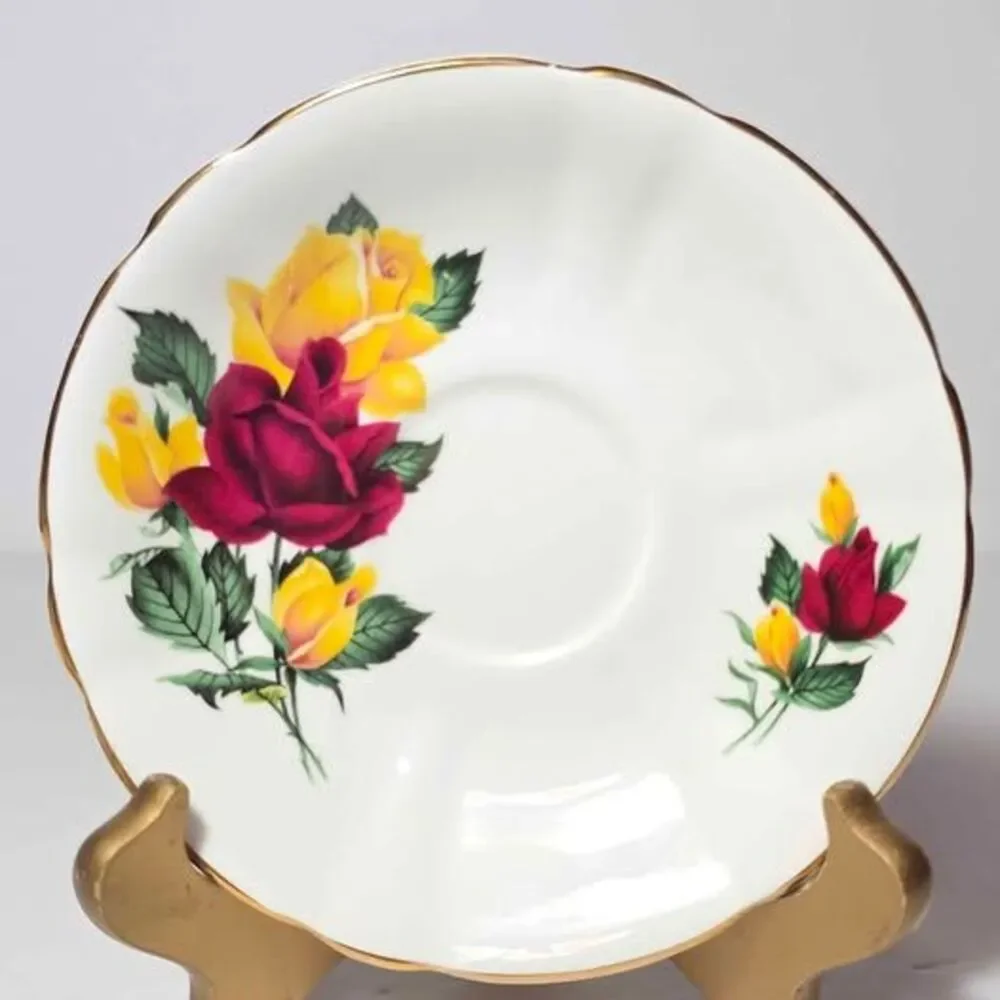 Royal Wentworth Teacup and Saucer Red Yellow Roses Vintage